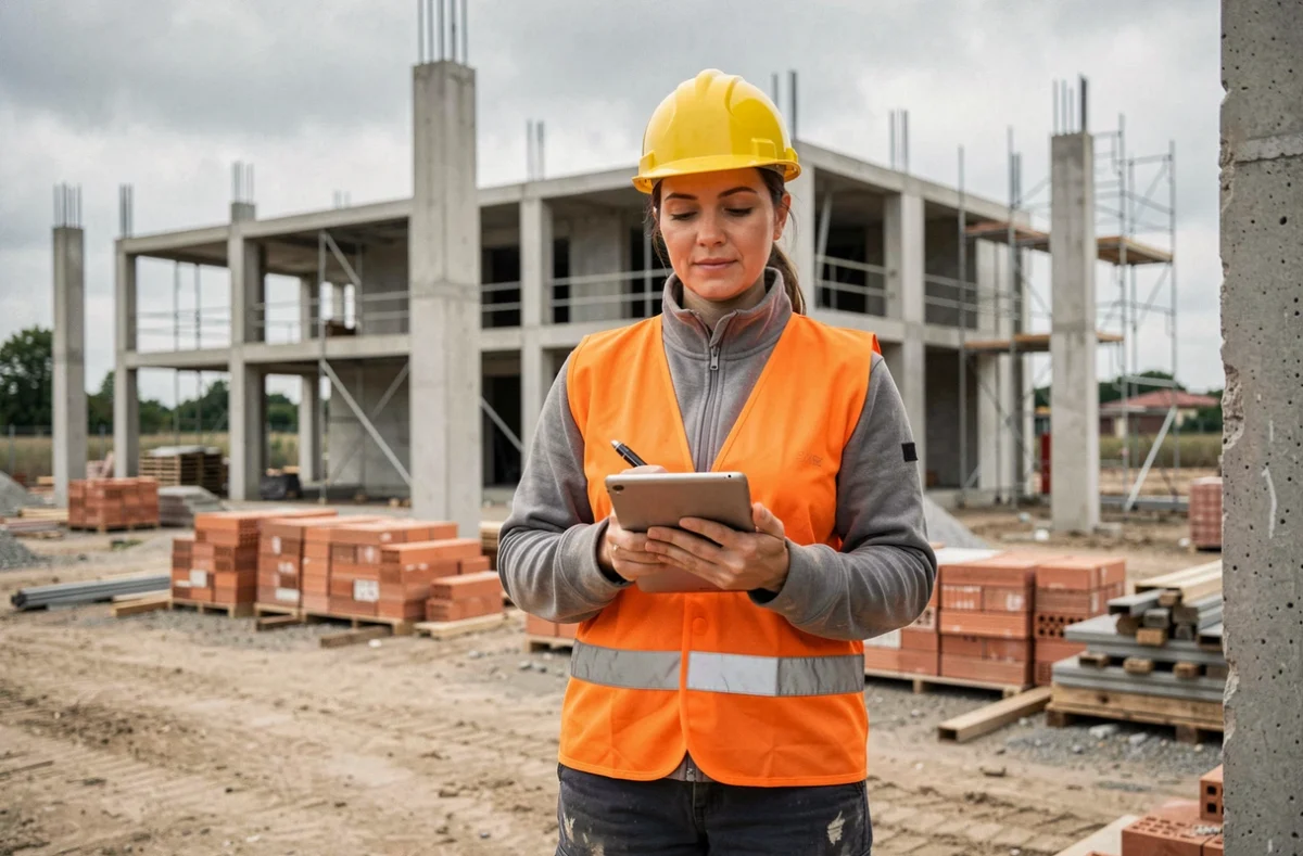 Cheffe de chantier supervisant l'avancement de travaux de construction résidentielle