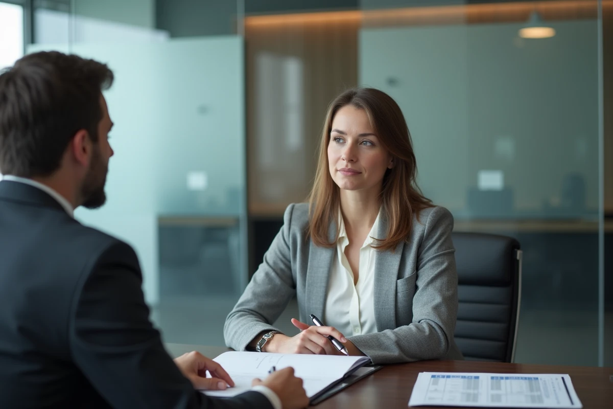 Femme consultant un conseiller bancaire pour comprendre les conditions du plafond de versement du PEA