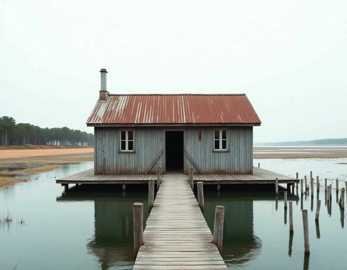 Mas ostréicole traditionnel au bord d'un étang méditerranéen, décor inspiré de la série Demain nous appartient